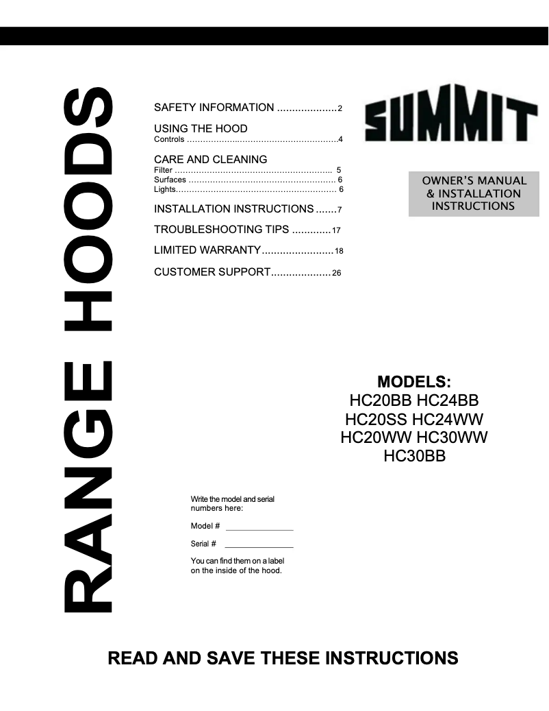 Page n°1 - Manuel utilisateur Summit HC24BB