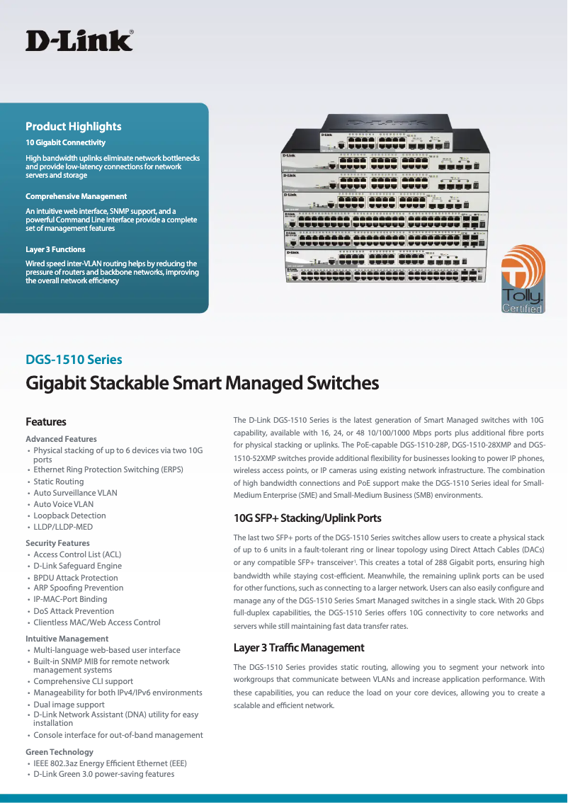 Image de la première page du manuel de l'appareil DGS-1510