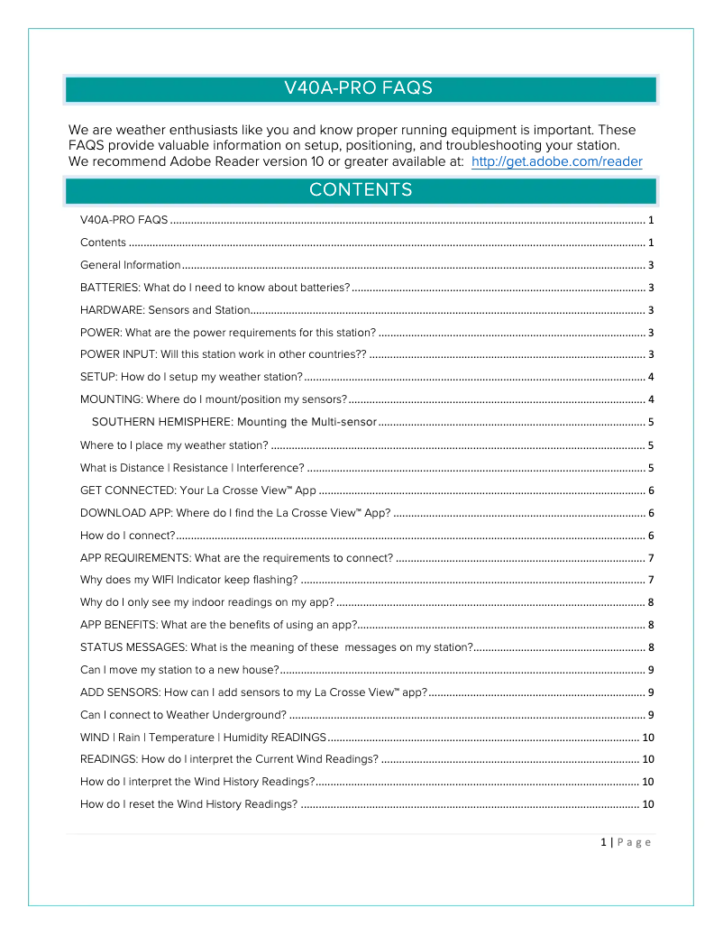 Page n°1 - FAQ La Crosse Technology V40A-PRO-11