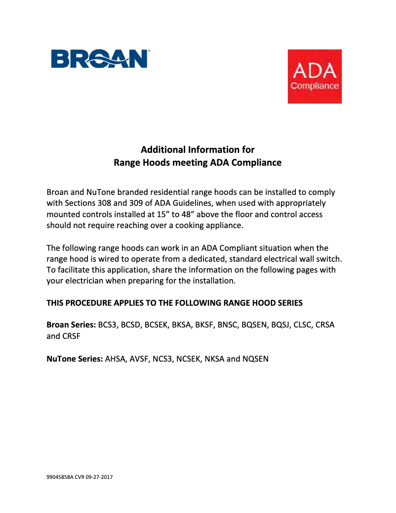 Page n°1 - Mode d'emploi Broan ALT136SS