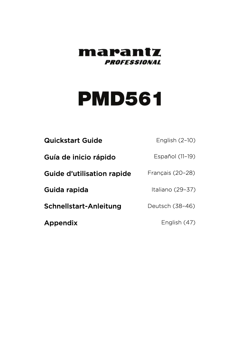 Page 1 de la notice Guide de démarrage rapide Marantz PMD561