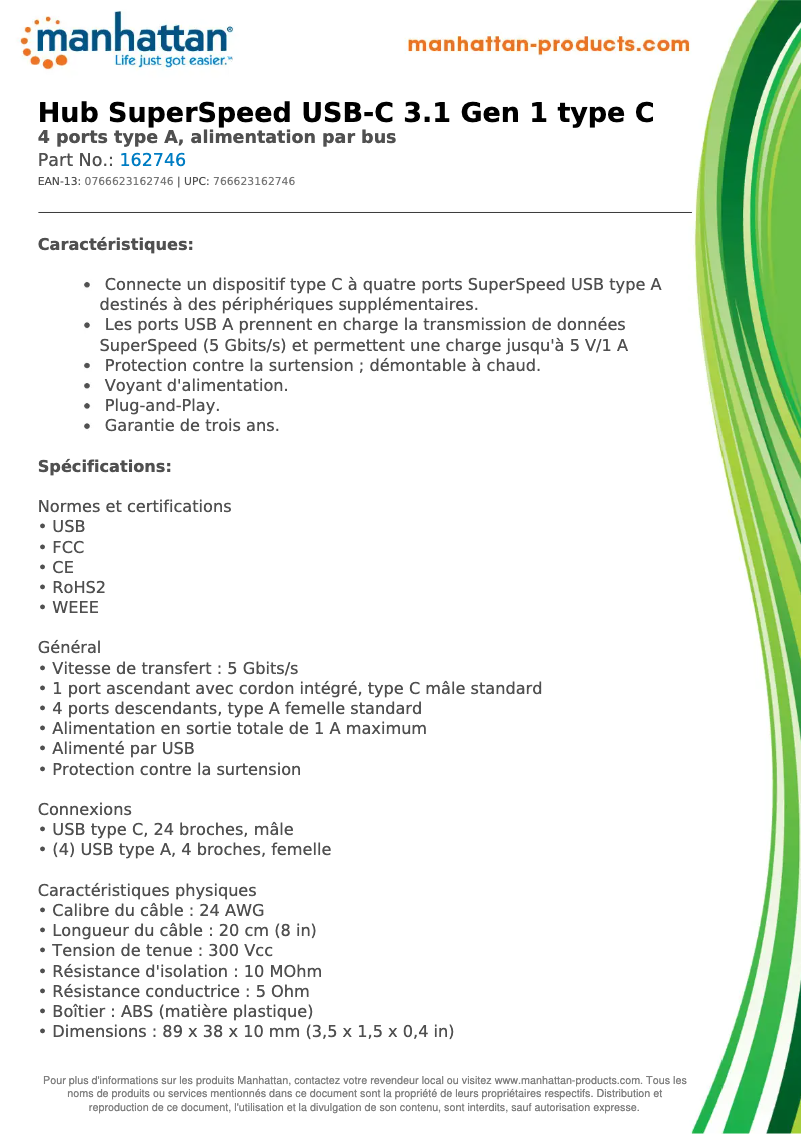 Page 1 de la notice Fiche technique Manhattan 162746