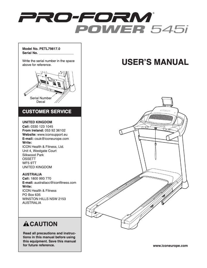 Page 1 de la notice Manuel utilisateur ProForm Power 545i