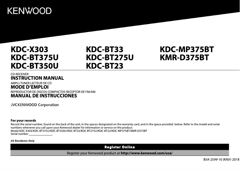 Image de la première page du manuel de l'appareil KDC-BT275U
