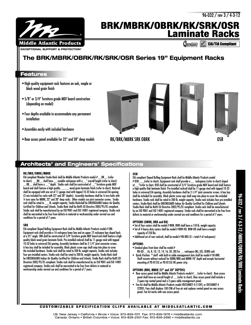 Page 1 de la notice Manuel utilisateur Middle Atlantic RK-RR6