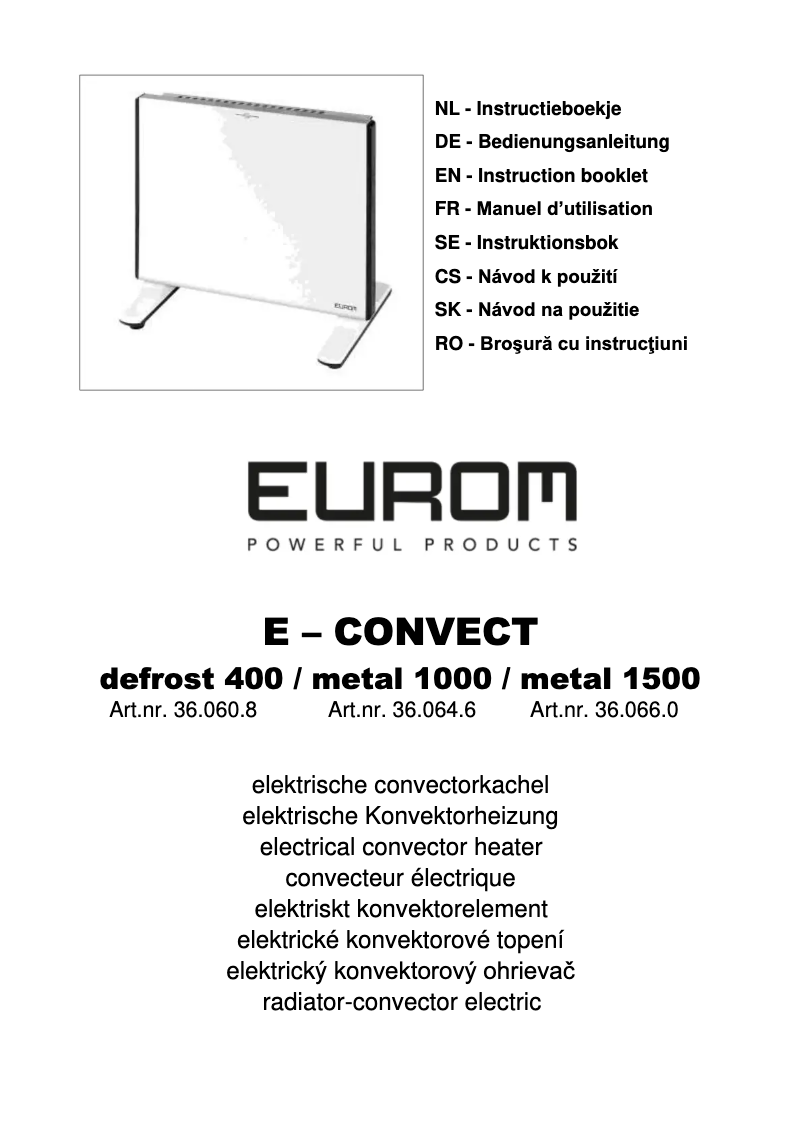 Page n°1 - Manuel utilisateur Eurom E-Convect metal 1000