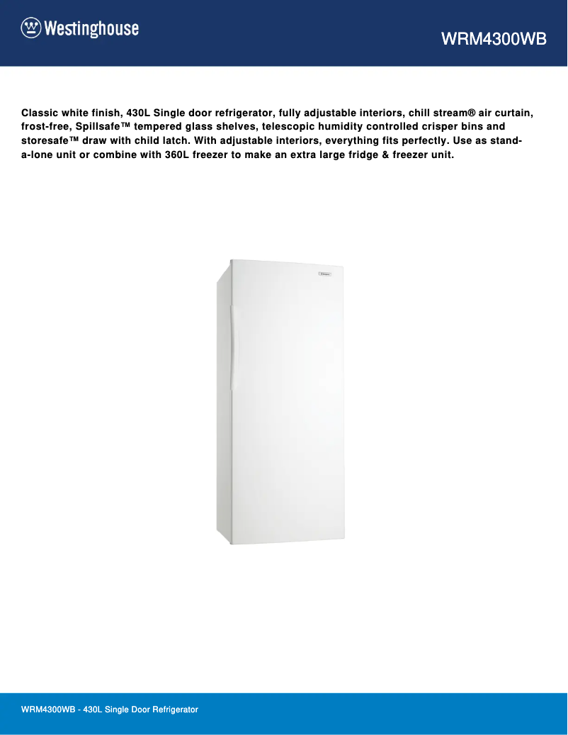 Page 1 de la notice Fiche technique Westinghouse WRM4300WB