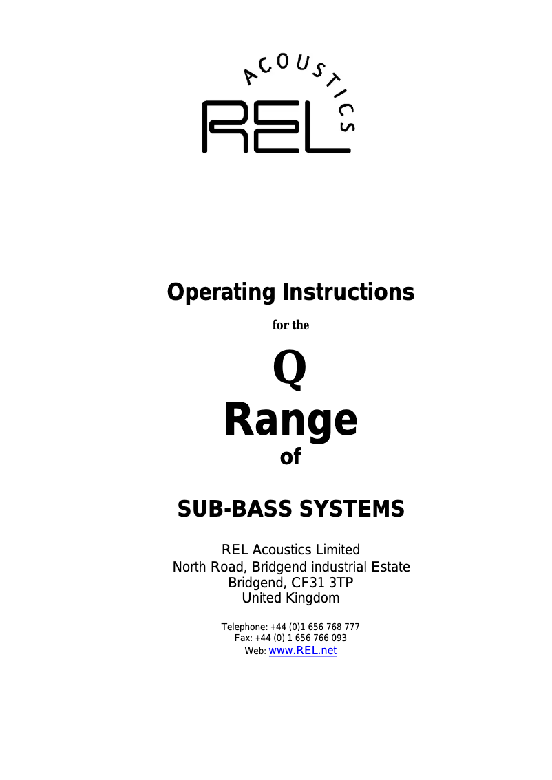 Página 1 del manual Manual de usuario REL Acoustics Quake