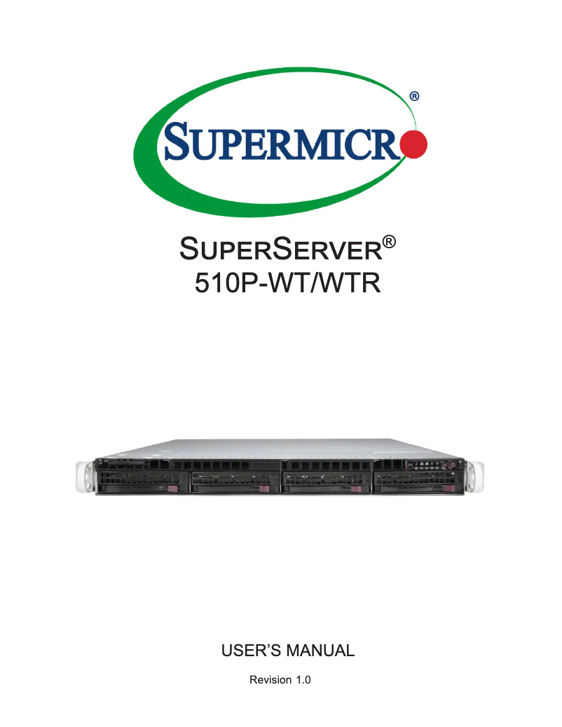 Page 1 de la notice Manuel utilisateur Supermicro SYS-510P-WTR