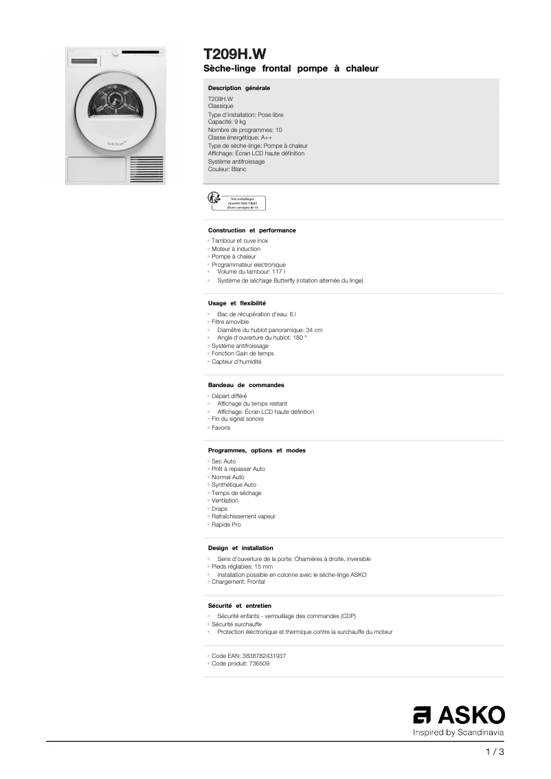 Image de la première page du manuel de l'appareil T209H.W