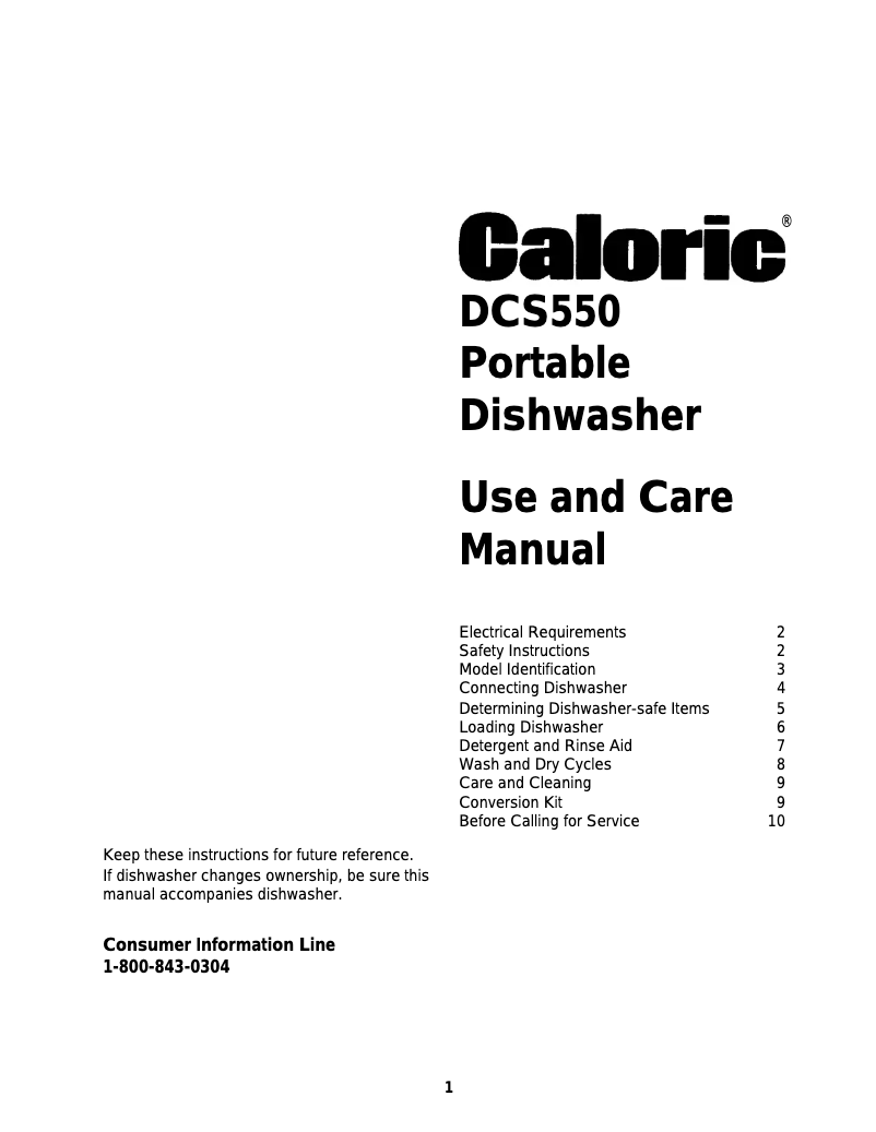 Page 1 of the manual User Manual Caloric DCS550W