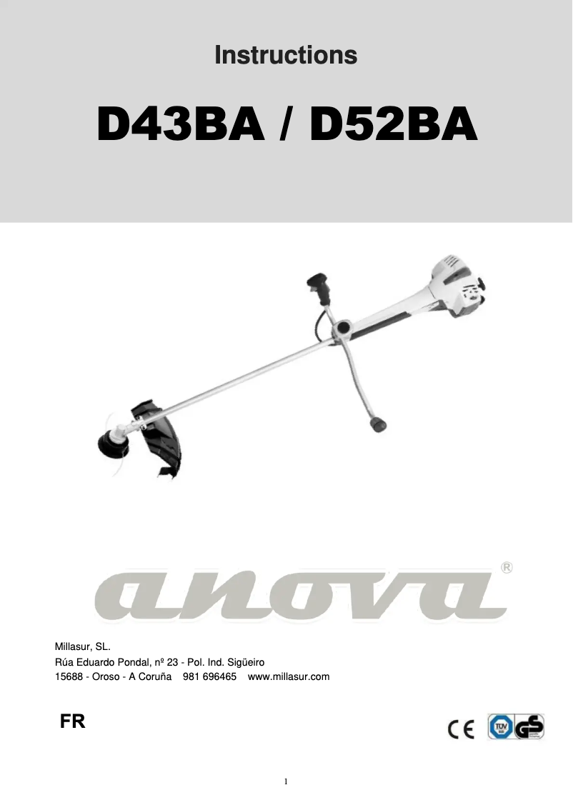 Page n°1 - Manuel utilisateur Anova D43BA