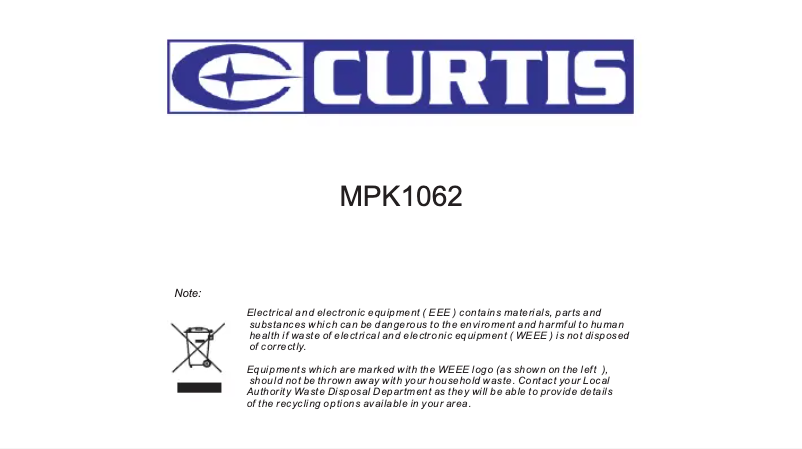 Page 1 de la notice Manuel utilisateur Curtis MPK1062