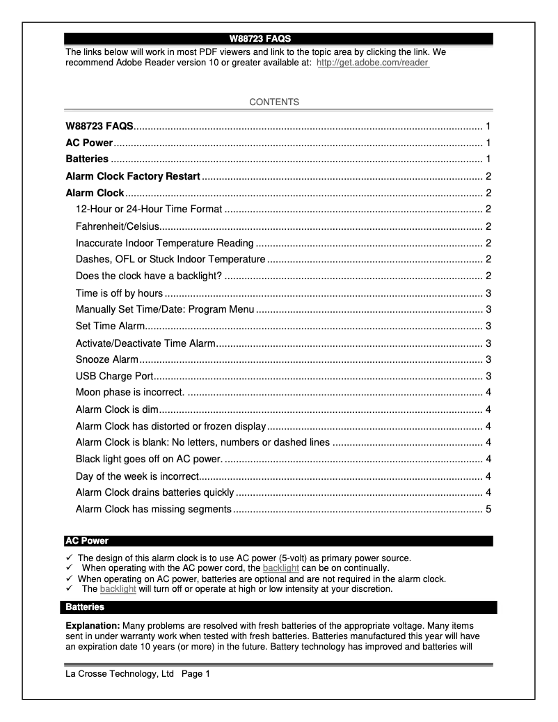 Página 1 del manual Preguntas frecuentes La Crosse Technology W88723