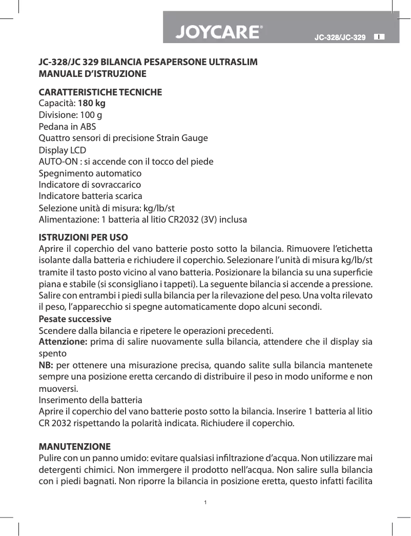 Page 1 de la notice Manuel utilisateur Joycare JC-328