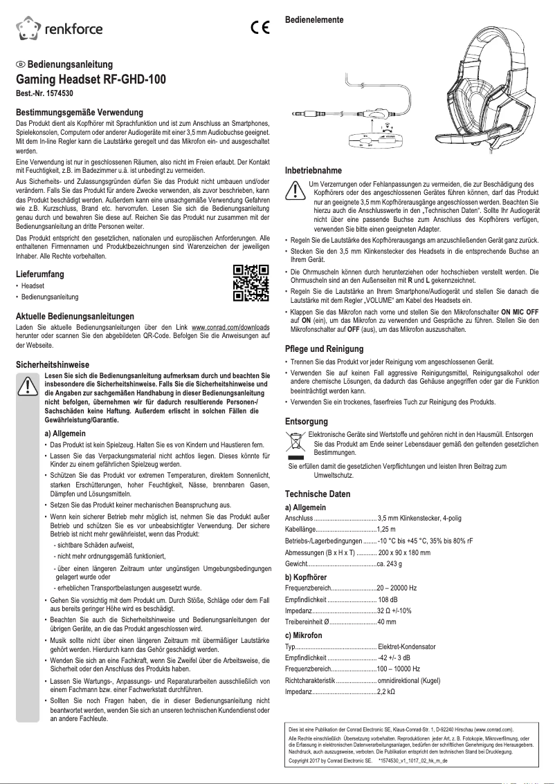 Page 1 de la notice Manuel utilisateur Renkforce RF-GHD-100