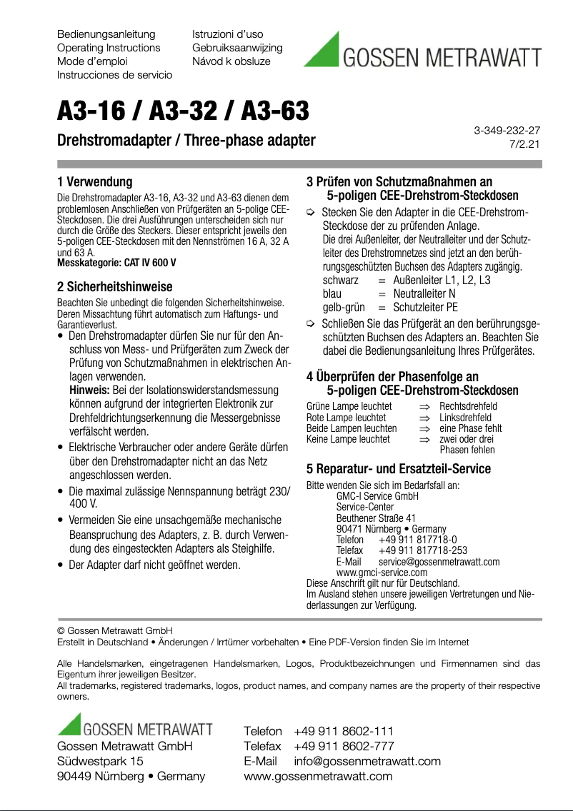 Page 1 de la notice Manuel utilisateur Gossen Metrawatt A3-16