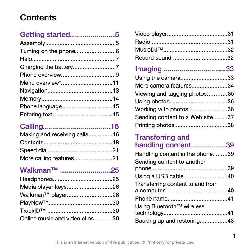 Page 1 de la notice Manuel utilisateur Sony Ericsson W995
