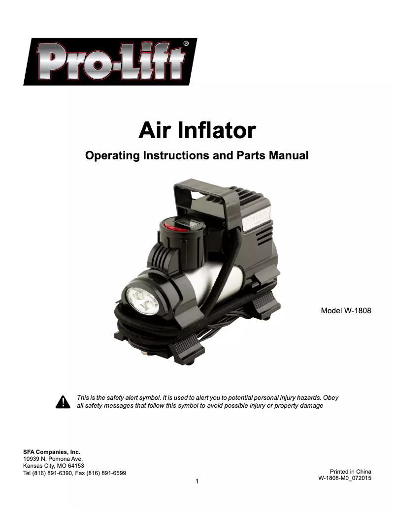 Page n°1 - Manuel utilisateur Pro-Lift W-1808