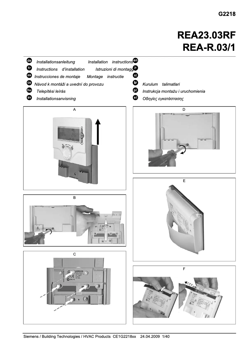 Page 1 de la notice Manuel utilisateur Siemens REA23.03RF