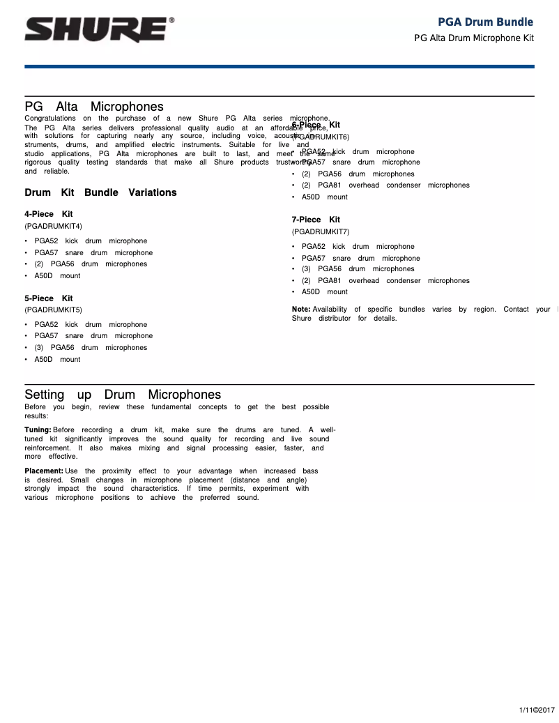 Image de la première page du manuel de l'appareil PGA Drum Bundle