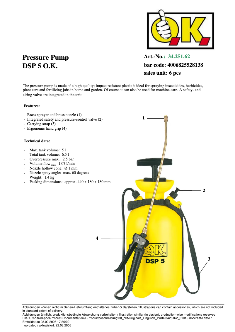 Page 1 de la notice Fiche technique OK DS5