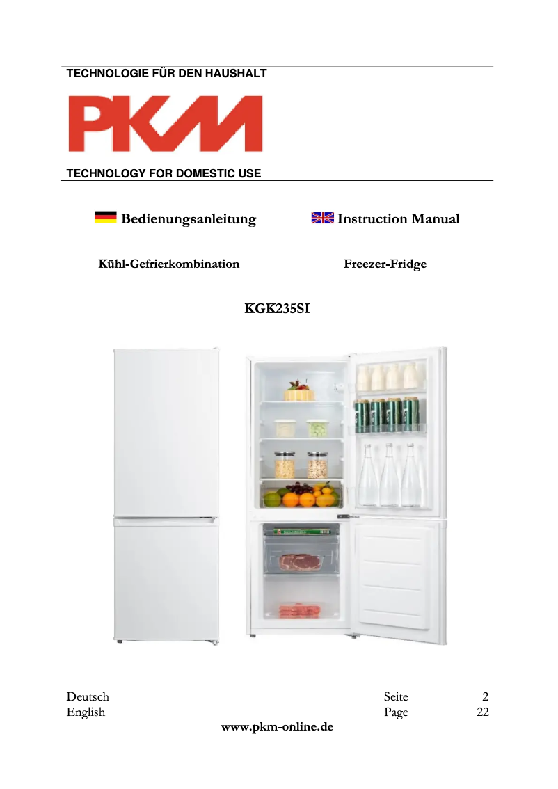 Page 1 of the manual User Manual PKM KGK235SI