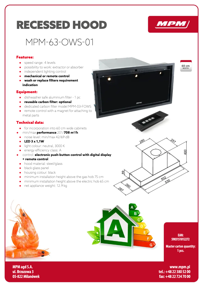 Page 1 de la notice Fiche technique MPM MPM-63-OWS-01
