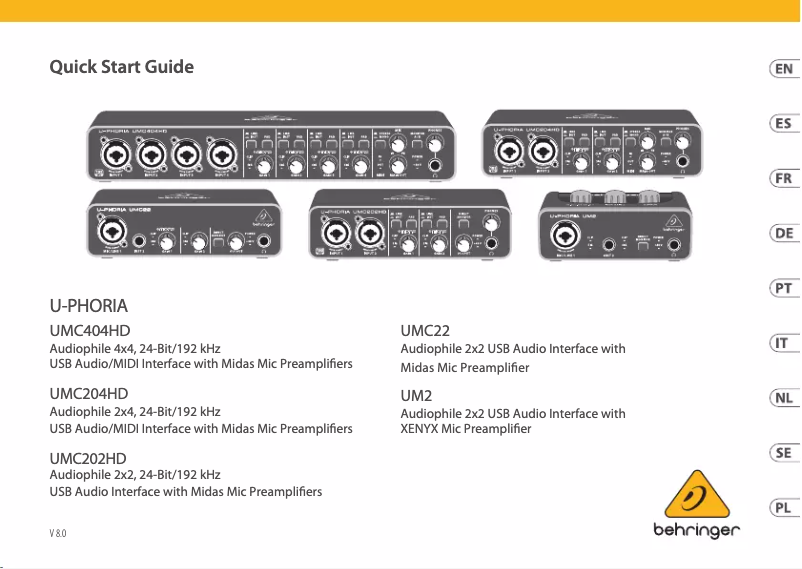 Page n°1 - Guide de démarrage rapide Behringer U-PHORIA UM2