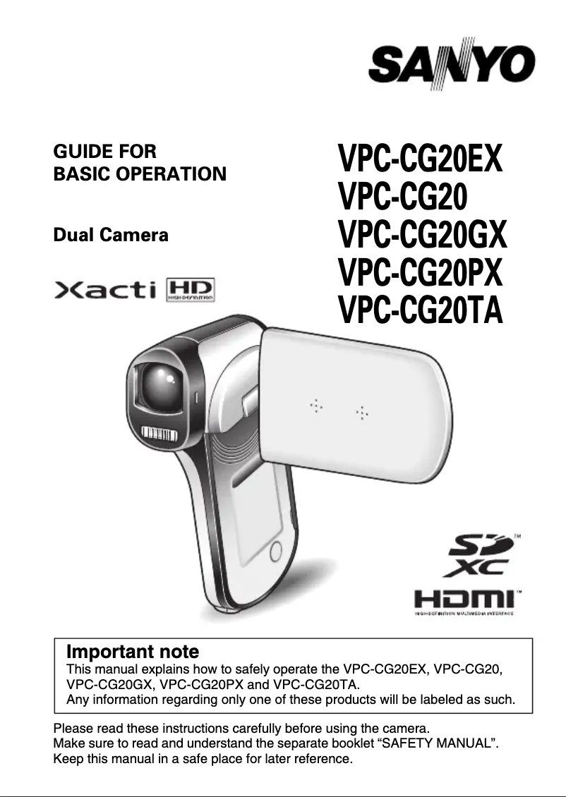 Page n°1 - Manuel utilisateur Sanyo VPC-CG20EXBK