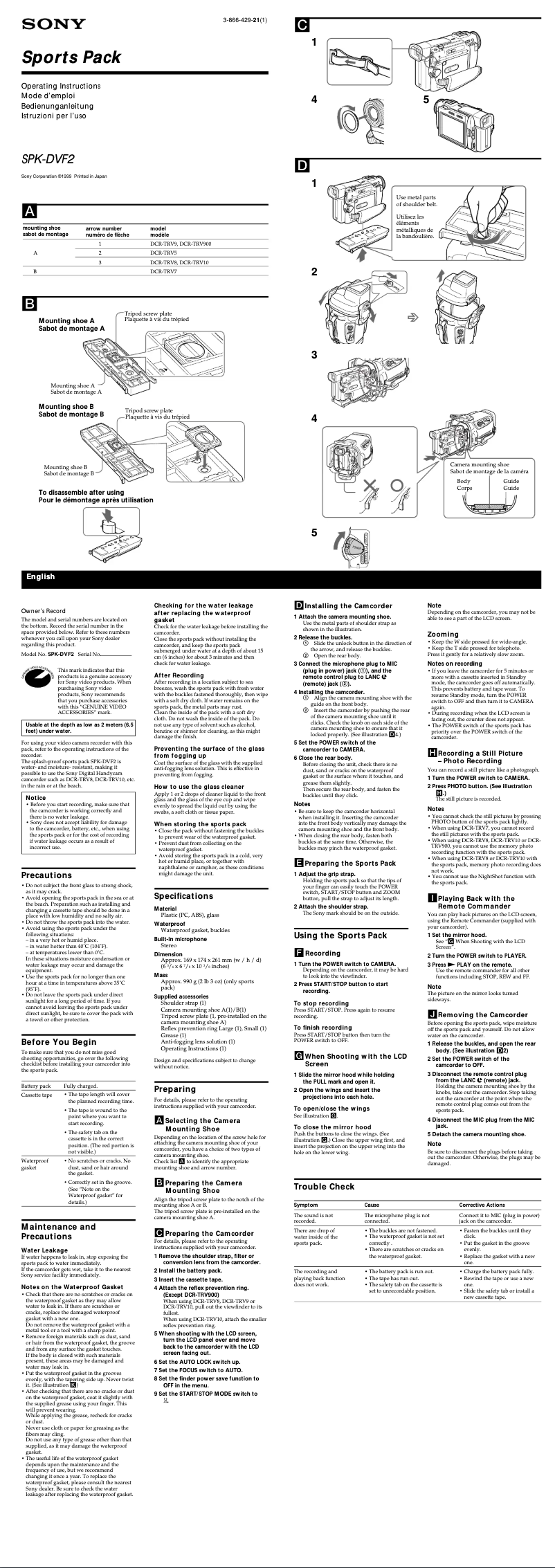 Página 1 del manual Manual de usuario Sony SPK-DVF2