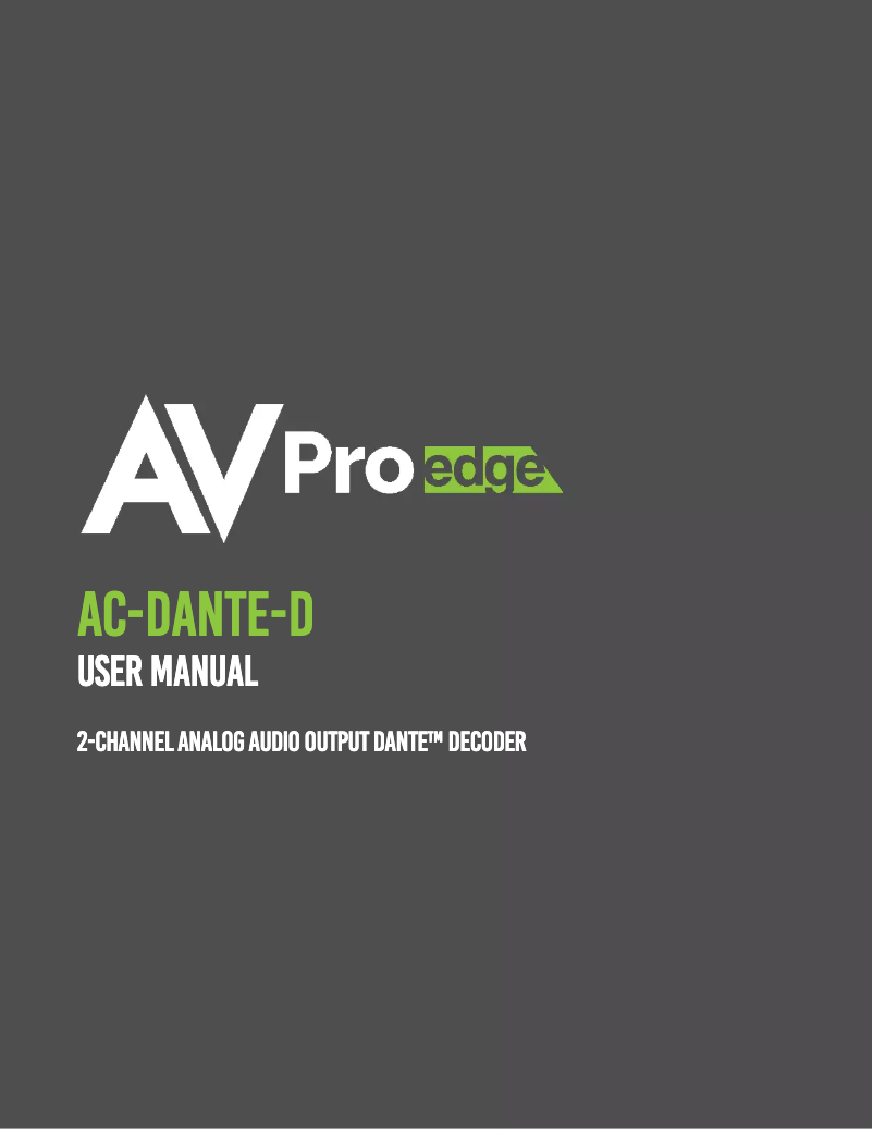 Page 1 de la notice Manuel utilisateur AVPro Edge AC-DANTE-D