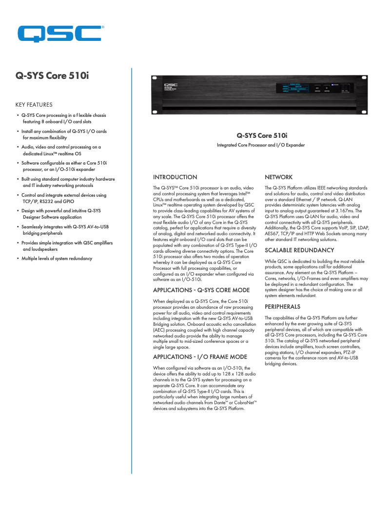 Page 1 de la notice Fiche technique QSC Core 510i