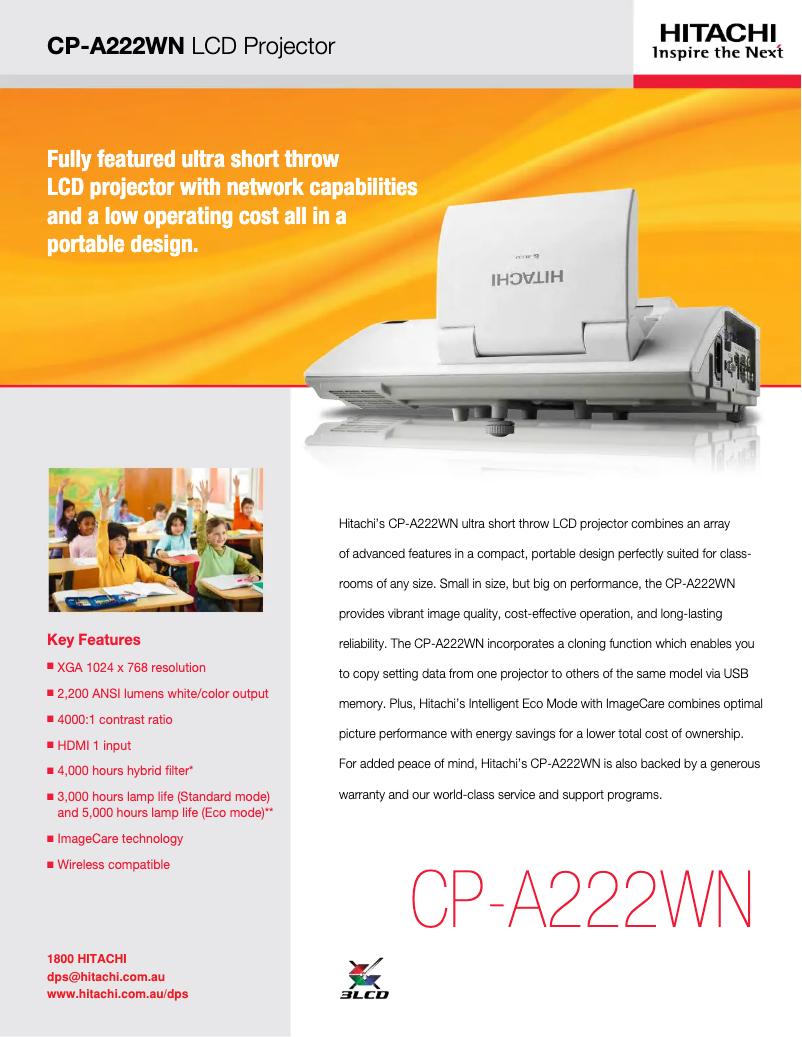 Page 1 de la notice Manuel utilisateur Hitachi CP-A222WN