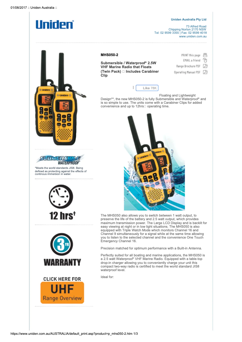 Imagen de la primera página del manual del dispositivo MHS050