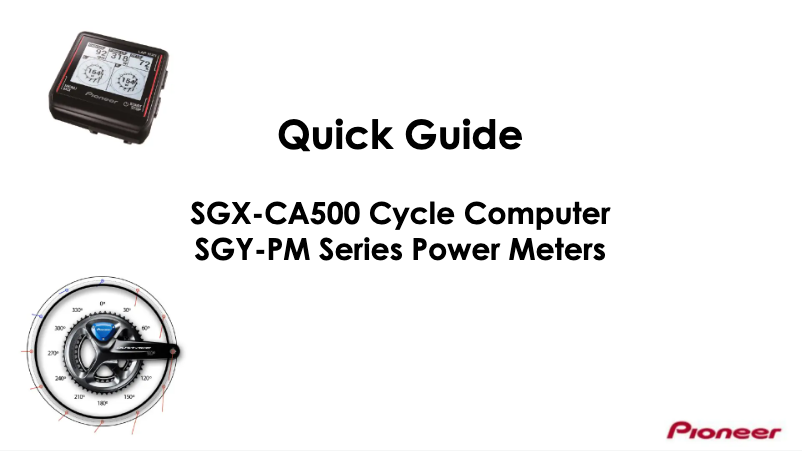 Page n°1 - Guide de démarrage rapide Pioneer SGY-LT80