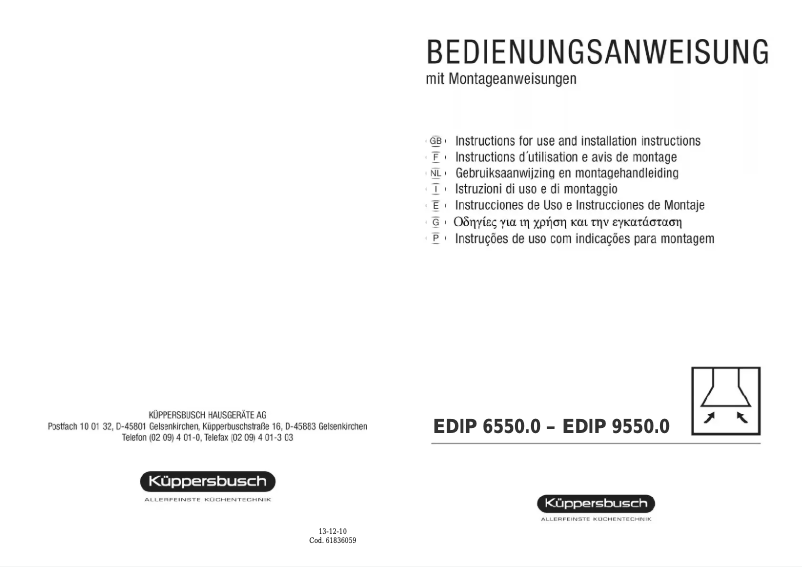 Page n°1 - Manuel utilisateur Küppersbusch EDIP 9550.0