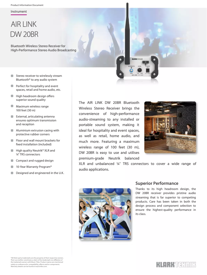 Page 1 de la notice Fiche technique Klark Teknik Air Link DW 20BR