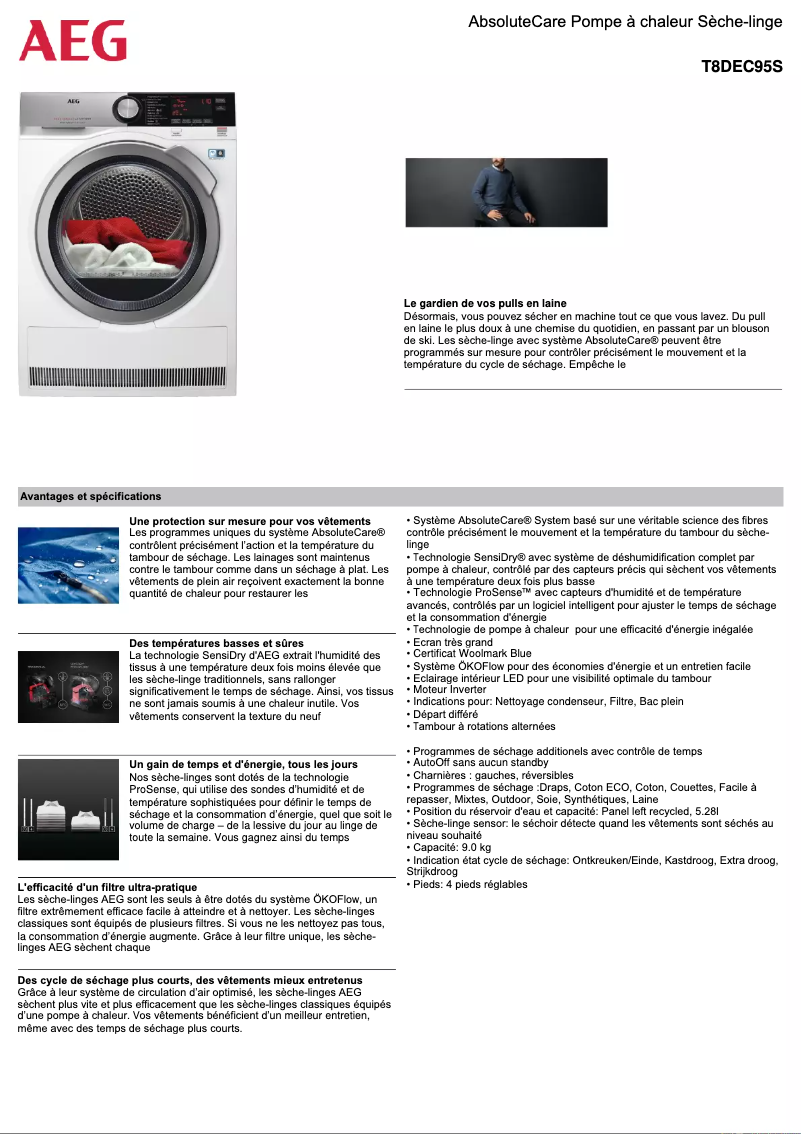 Page n°1 - Fiche technique AEG T8DEC95S