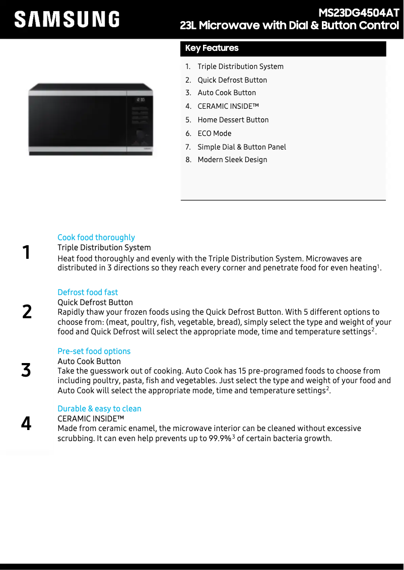 Page 1 de la notice Fiche technique Samsung MS23DG4504AT
