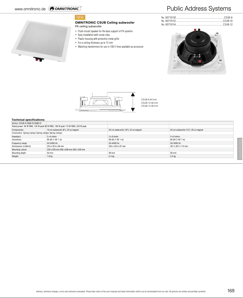 Page n°1 - Catalogue Omnitronic CSUB-10
