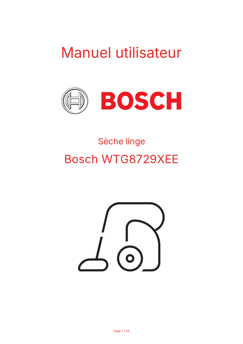 Page n°1 - Manuel utilisateur Bosch WTG8729XEE
