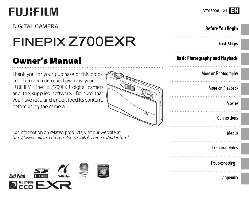 Page 1 de la notice Manuel utilisateur Fujifilm FinePix Z707EXR
