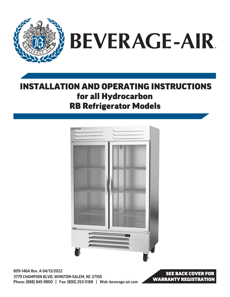 Page 1 de la notice Manuel utilisateur Beverage-Air RB35HC-1S