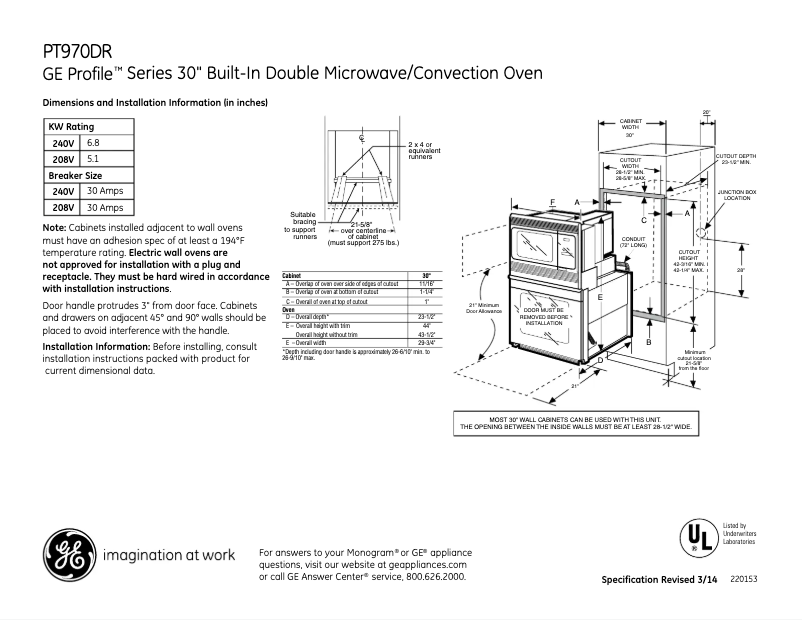 Página 1 del manual Ficha técnica GE Profile PT970DRWW