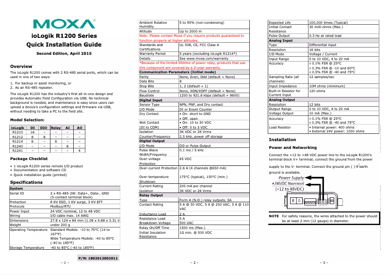 Page n°1 - Manuel utilisateur Moxa ioLogik R1212-T