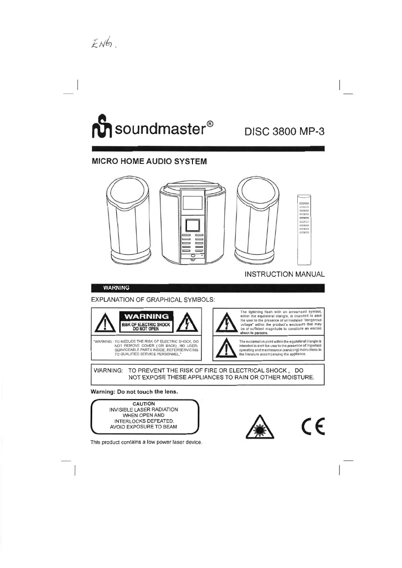 Page 1 de la notice Manuel utilisateur Soundmaster DISC 3800 MP-3