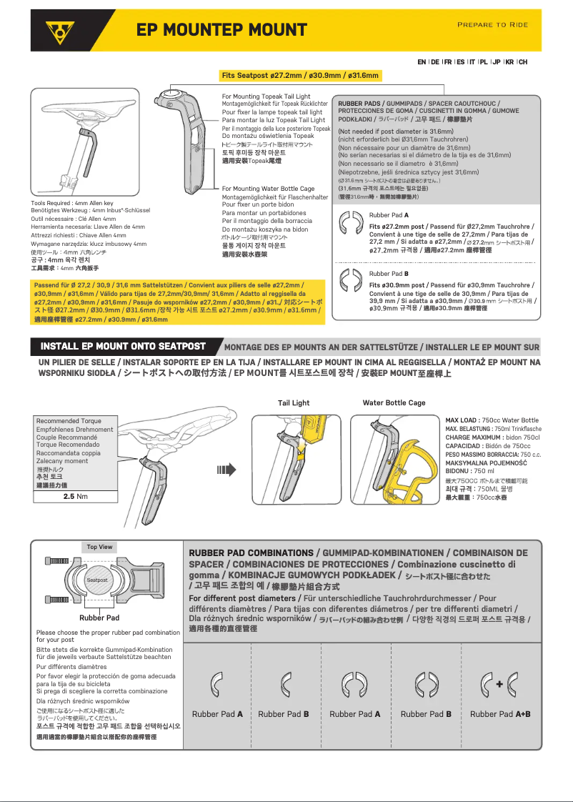 Page 1 de la notice Manuel utilisateur Topeak EP MOUNT