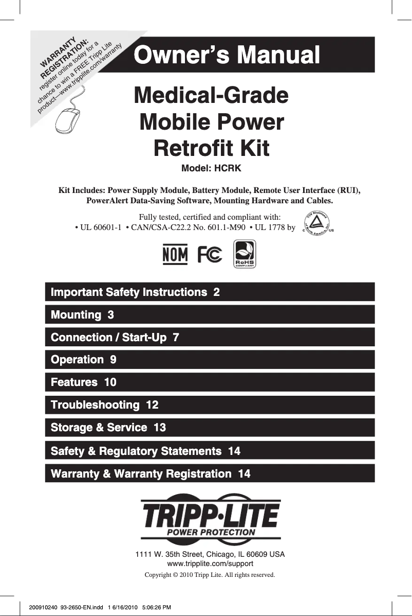 Página 1 del manual Manual de usuario Tripp Lite HCRK-1