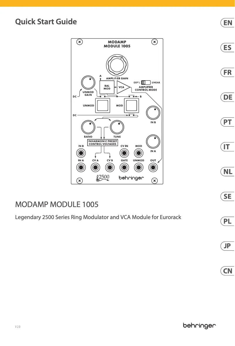 Page n°1 - Guide de démarrage rapide Behringer Modamp Module 1005